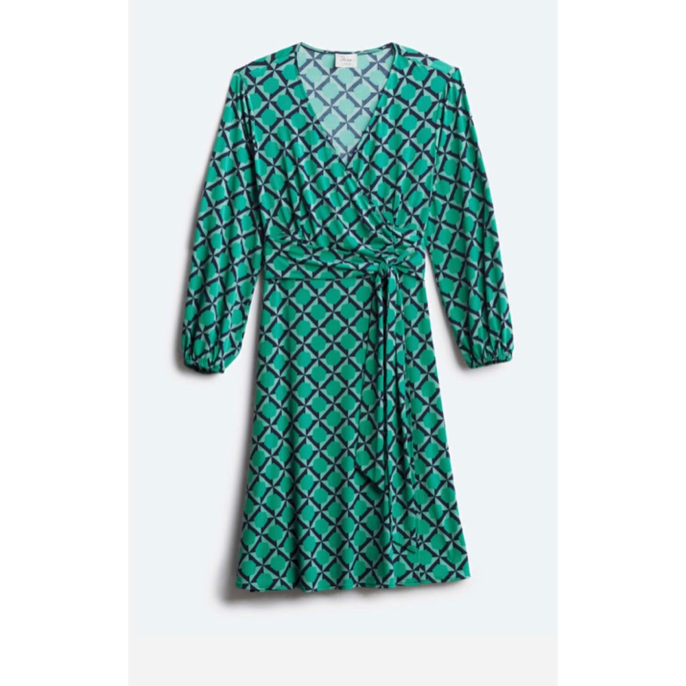 Green dress faux wrap knit dress